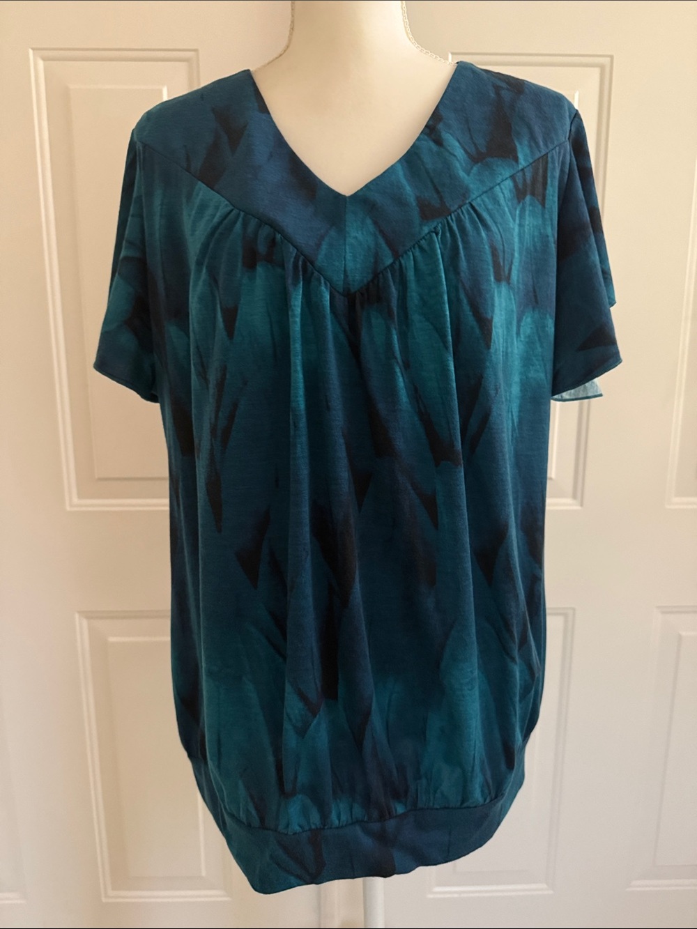 Women's SZ XL Helloacc Teal V-Neck Short Sleeve Blouse - Brand Unspecified
